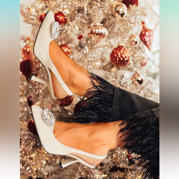 Cream Suede Rhinestone Slingback - Picture 3 of 3